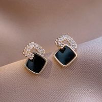 1 Pair Elegant Sweet Square Heart Shape Bow Knot Inlay Imitation Pearl Alloy Rhinestones Earrings sku image 29