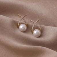 1 Pair Elegant Sweet Square Heart Shape Bow Knot Inlay Imitation Pearl Alloy Rhinestones Earrings sku image 36
