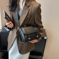 Women's Medium Pu Leather Solid Color Streetwear Square Flip Cover Crossbody Bag sku image 1