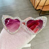 Sweet Simple Style Heart Shape Ac Special-shaped Mirror Inlaid Zircon Full Frame Women's Sunglasses main image 1