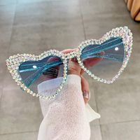 Sweet Simple Style Heart Shape Ac Special-shaped Mirror Inlaid Zircon Full Frame Women's Sunglasses sku image 1