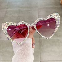 Sweet Simple Style Heart Shape Ac Special-shaped Mirror Inlaid Zircon Full Frame Women's Sunglasses sku image 2