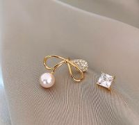 1 Pair Elegant Sweet Square Heart Shape Bow Knot Inlay Imitation Pearl Alloy Rhinestones Earrings sku image 48