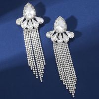 1 Pair Streetwear Water Droplets Tassel Inlay Alloy Artificial Diamond Drop Earrings main image 2