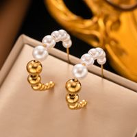 1 Pair Vintage Style C Shape Round Letter Plating 304 Stainless Steel Plastic 18K Gold Plated Drop Earrings main image 3