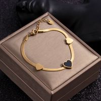 Simple Style Heart Shape Stainless Steel Inlay Zircon 18k Gold Plated Bracelets sku image 1
