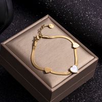Simple Style Heart Shape Stainless Steel Inlay Zircon 18k Gold Plated Bracelets sku image 1