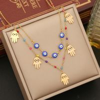 Exaggerated Bohemian Hand Eye Stainless Steel Layered Enamel Layered Necklaces main image 3