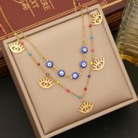 Exaggerated Bohemian Hand Eye Stainless Steel Layered Enamel Layered Necklaces main image 5