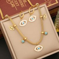 Stainless Steel 18K Gold Plated Retro Bohemian Plating Inlay Eye Artificial Diamond Turquoise Bracelets Earrings Necklace main image 3