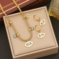 Stainless Steel 18K Gold Plated Retro Bohemian Plating Inlay Eye Artificial Diamond Turquoise Bracelets Earrings Necklace main image 1
