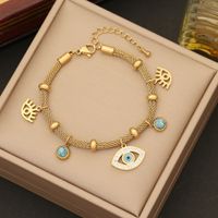 Stainless Steel 18K Gold Plated Retro Bohemian Plating Inlay Eye Artificial Diamond Turquoise Bracelets Earrings Necklace sku image 2