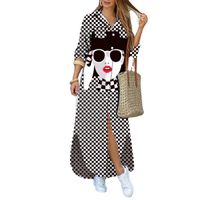 Women's Shirt Dress Casual Shirt Collar Printing Long Sleeve Color Block Maxi Long Dress Street main image 4