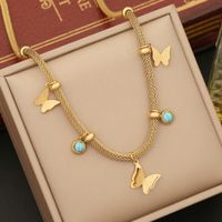 Stainless Steel 18K Gold Plated Bohemian Simple Style Plating Hollow Out Inlay Animal Butterfly Turquoise Bracelets Earrings Necklace sku image 3