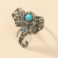 Wholesale Jewelry Ethnic Style Cool Style Elephant Alloy Turquoise Plating Inlay Open Rings sku image 1