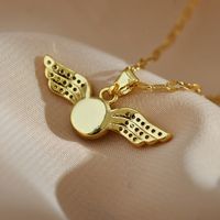 Retro Wings Titanium Steel Copper Plating Inlay Zircon Gold Plated Pendant Necklace main image 3