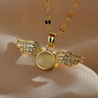 Retro Wings Titanium Steel Copper Plating Inlay Zircon Gold Plated Pendant Necklace main image 1