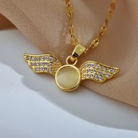 Retro Wings Titanium Steel Copper Plating Inlay Zircon Gold Plated Pendant Necklace main image 4