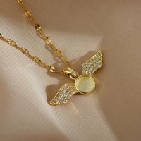Retro Wings Titanium Steel Copper Plating Inlay Zircon Gold Plated Pendant Necklace main image 6