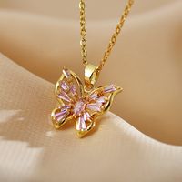 Sweet Simple Style Butterfly Copper Inlay Zircon Pendant Necklace main image 2