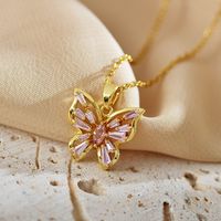 Sweet Simple Style Butterfly Copper Inlay Zircon Pendant Necklace main image 6