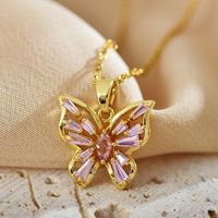 Sweet Simple Style Butterfly Copper Inlay Zircon Pendant Necklace main image 4