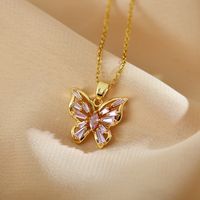 Sweet Simple Style Butterfly Copper Inlay Zircon Pendant Necklace main image 3