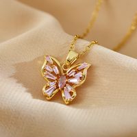 Sweet Simple Style Butterfly Copper Inlay Zircon Pendant Necklace sku image 1
