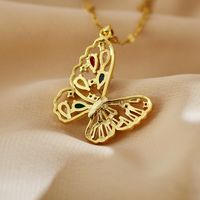 Classic Style Butterfly Titanium Steel Copper Plating Inlay Zircon Pendant Necklace main image 3