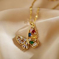Classic Style Butterfly Titanium Steel Copper Plating Inlay Zircon Pendant Necklace main image 4