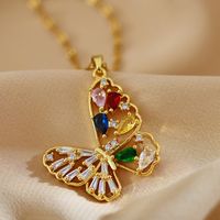 Classic Style Butterfly Titanium Steel Copper Plating Inlay Zircon Pendant Necklace sku image 1