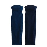 Women's Sheath Dress Classic Style Strapless Washed Sleeveless Solid Color Midi Dress Street main image 6