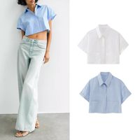 Women's Blouse Short Sleeve Blouses Pocket Classic Style Solid Color main image 1