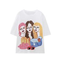 Mujeres Playera Manga Corta Camisetas Impresión Encuadernación En Contraste Casual Humano main image 1