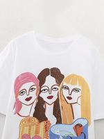 Femmes T-shirt Manche Courte T-shirts Impression Reliure Contrastée Décontractée Humain main image 3