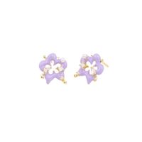 1 Pair Fairy Style Sweet Flower Enamel Plating Inlay Sterling Silver Zircon White Gold Plated Gold Plated Ear Studs main image 3