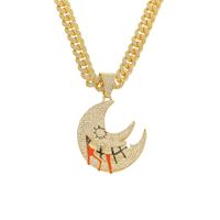 Hip Hop Lune Alliage Placage Incruster Strass Hommes Pendentif Collier Pendentif main image 3