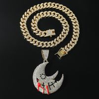 Hip Hop Lune Alliage Placage Incruster Strass Hommes Pendentif Collier Pendentif main image 1