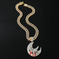 Hip Hop Lune Alliage Placage Incruster Strass Hommes Pendentif Collier Pendentif main image 2