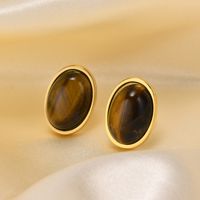1 Pair Retro Oval Plating Inlay 201 Stainless Steel Natural Stone Shell Gold Plated Ear Studs main image 5