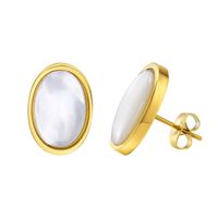 1 Pair Retro Oval Plating Inlay 201 Stainless Steel Natural Stone Shell Gold Plated Ear Studs sku image 2