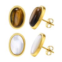 1 Pair Retro Oval Plating Inlay 201 Stainless Steel Natural Stone Shell Gold Plated Ear Studs main image 4