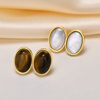 1 Pair Retro Oval Plating Inlay 201 Stainless Steel Natural Stone Shell Gold Plated Ear Studs main image 1