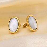 1 Pair Retro Oval Plating Inlay 201 Stainless Steel Natural Stone Shell Gold Plated Ear Studs main image 3