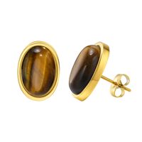 1 Pair Retro Oval Plating Inlay 201 Stainless Steel Natural Stone Shell Gold Plated Ear Studs sku image 1