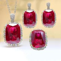 Glam Luxurious Square Copper Inlay Gem Rings Earrings Necklace main image 6