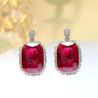 Glam Luxurious Square Copper Inlay Gem Rings Earrings Necklace main image 2