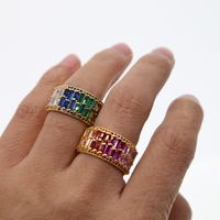 Shiny Colorful Copper Inlay Zircon Rings main image 3