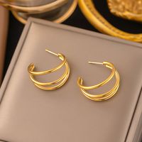 1 Pair Streetwear C Shape Plating 304 Stainless Steel 18K Gold Plated Ear Studs main image 1