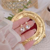 1 Pair Elegant Planet Plating Inlay Copper Pearl Zircon 14k Gold Plated Drop Earrings main image 2